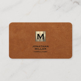 Eenvoudig Sable Leather Gold Monogram Visitekaartje