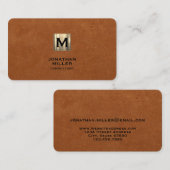 Eenvoudig Sable Leather Gold Monogram Visitekaartje (Voorkant / Achterkant)