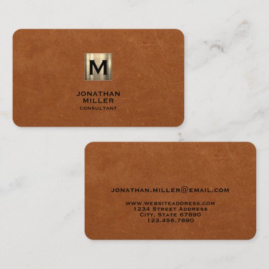 Eenvoudig Sable Leather Gold Monogram Visitekaartje (Voorkant / Achterkant)