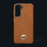 Eenvoudig Sable Leather Luxury Gold Monogram Samsung Galaxy Hoesje<br><div class="desc">Eenvoudige luxe monogrammaticale telefoonbehuizing is voorzien van een modern design met geborsteld metalen goudembleem op een lederen vormgegeven achtergrond.</div>