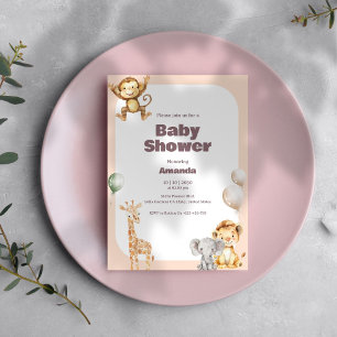 Eenvoudig Safari Animals Baby shower Kaart