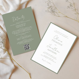 Eenvoudig Sage Green Border Script QR Code Wedding Kaart