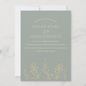 Eenvoudig Sage Green en Gold Leaves Wedding Kaart (Voorkant)