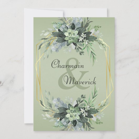 Eenvoudig Sage Green Modern Greenery Boarder Weddi Kaart (Voorkant)