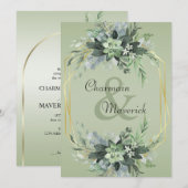 Eenvoudig Sage Green Modern Greenery Boarder Weddi Kaart (Voorkant / Achterkant)