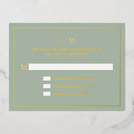 Eenvoudig Sage Green Monogram Elegant Huwelijk RSV Folie Uitnodiging Briefkaart