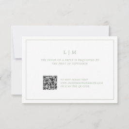 Eenvoudig Sage Green Monogram QR Code Elegant Huwe RSVP Kaartje