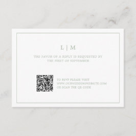 Eenvoudig Sage Green Monogram QR Code Elegant Huwe RSVP Kaartje