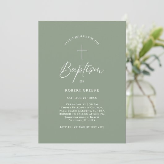Eenvoudig Sage Green Script Baby Baby Fotodoop Kaart (Staand voorkant)