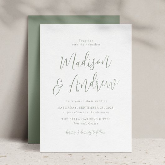 Eenvoudig Sage Green Script Weddenschap Kaart