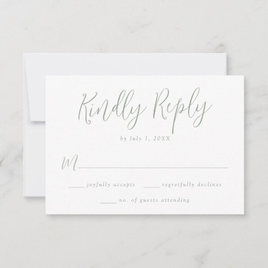 Eenvoudig Sage Green Script Weddenschap RSVP Kaartje (Voorkant)