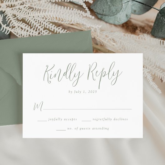 Eenvoudig Sage Green Script Weddenschap RSVP Kaartje