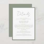 Eenvoudig Sage Green Script Wedding Details Informatiekaartje (Voorkant / Achterkant)