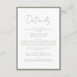Eenvoudig Sage Green Script Wedding Details Informatiekaartje