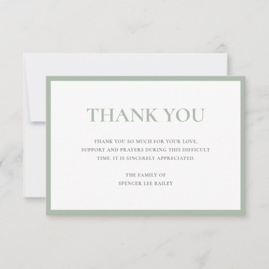 Eenvoudig Sage Green Traditional Sympathy Funeral Bedankkaart (Voorkant)