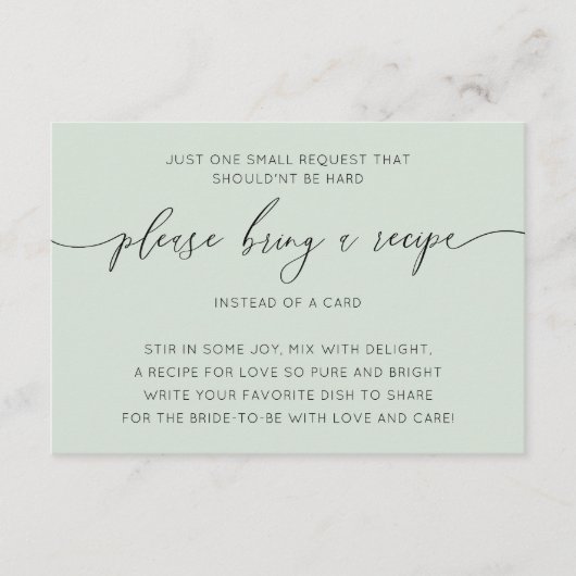 Eenvoudig Sage Green Vrijgezellenfeest Recept Informatiekaartje (Voorkant)
