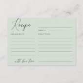 Eenvoudig Sage Green Vrijgezellenfeest Recept Informatiekaartje (Achterkant)
