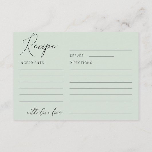 Eenvoudig Sage Green Vrijgezellenfeest Recept Informatiekaartje (Achterkant)