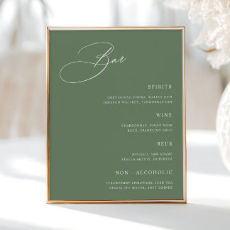 Eenvoudig Sage Green Wedding Bar Menu Poster