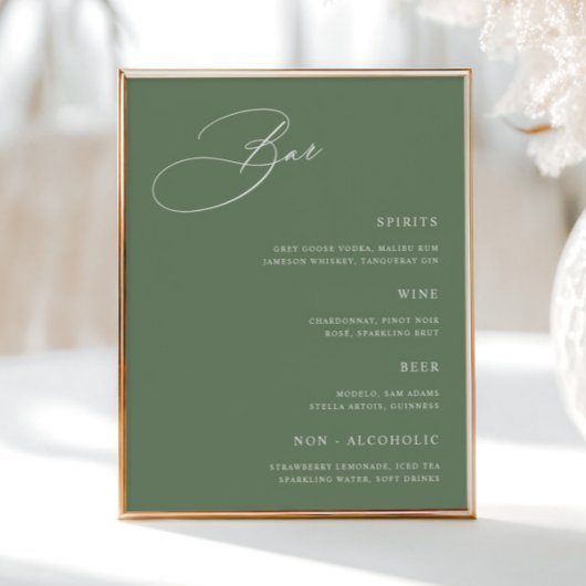 Eenvoudig Sage Green Wedding Bar Menu Poster