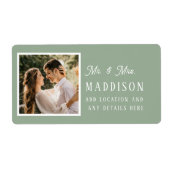 Eenvoudig Sage Green Weduwfoto Terug Adres Lab Etiket (Voorkant)