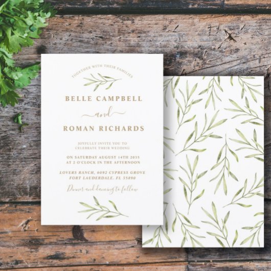 Eenvoudig Sage Green & White Foliage Wedding Kaart