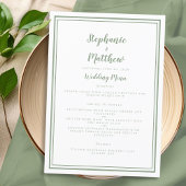 Eenvoudig Sage Green White Wedding Elegant Dinner Menu