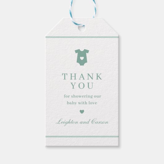 Eenvoudig Sage Groen Baby shower Dank u voor Cadeaulabel (Voorkant)