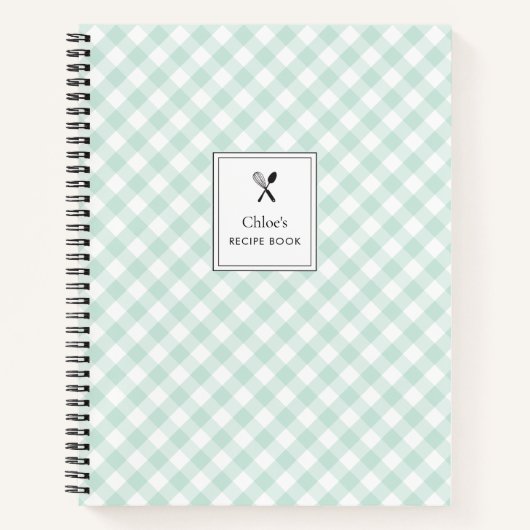 Eenvoudig  Sage Groen Gingham Recept Notitieboek (Voorkant)