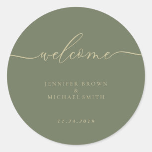 Eenvoudig Sage-groen welkom Ronde Sticker