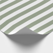 Eenvoudig Sage Groen Wit Gestreept Patroon Cadeaupapier (Hoek)