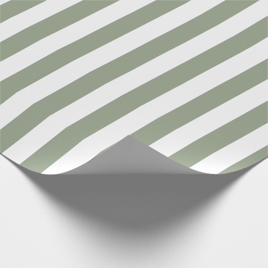 Eenvoudig Sage Groen Wit Gestreept Patroon Cadeaupapier (Hoek)