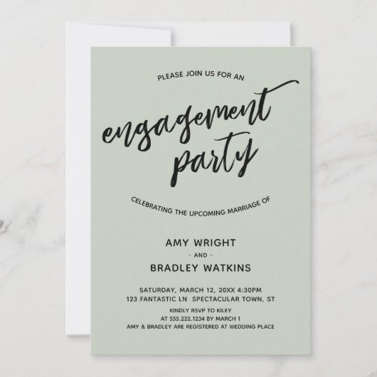 Eenvoudig Sage Modern Handschrift Engagement Party Kaart (Voorkant)