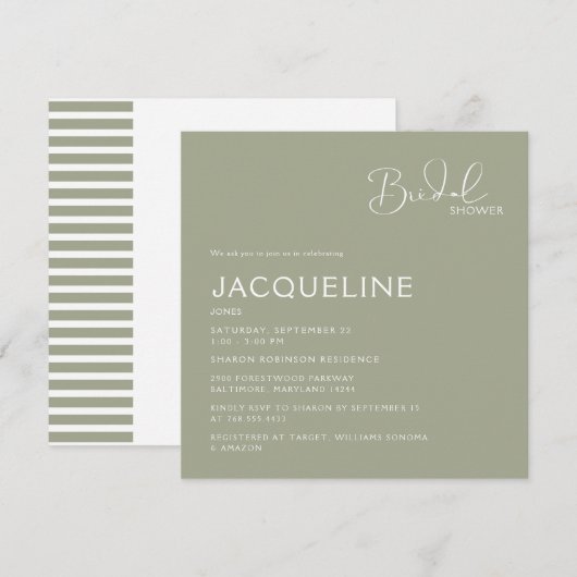 Eenvoudig Sage Vierkant Bruidsdiner Kaart (Voorkant / Achterkant)
