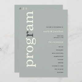 Eenvoudig salie ivoor tekst trouwprogramma kaart