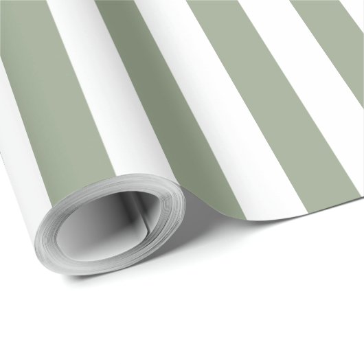 Eenvoudig saliegroen wit gestreept patroon  cadeaupapier (Rol Hoek)