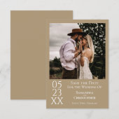 Eenvoudig Sandy Tan Modern Minimalist Photo Weddin Save The Date (Voorkant / Achterkant)