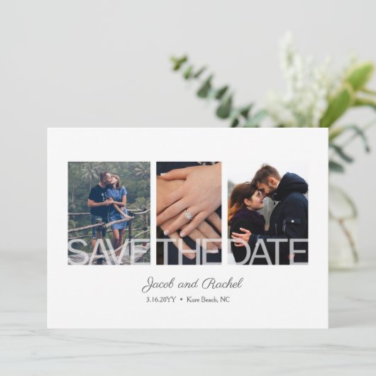 Eenvoudig Save the Date 3 Foto bruiloft Verloving (Staand voorkant)