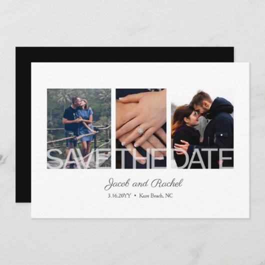 Eenvoudig Save the Date 3 Foto bruiloft Verloving (Voorkant / Achterkant)