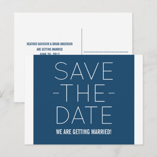 Eenvoudig Save the Date Briefkaart, Blauw Aankondigingskaart (Voorkant / Achterkant)
