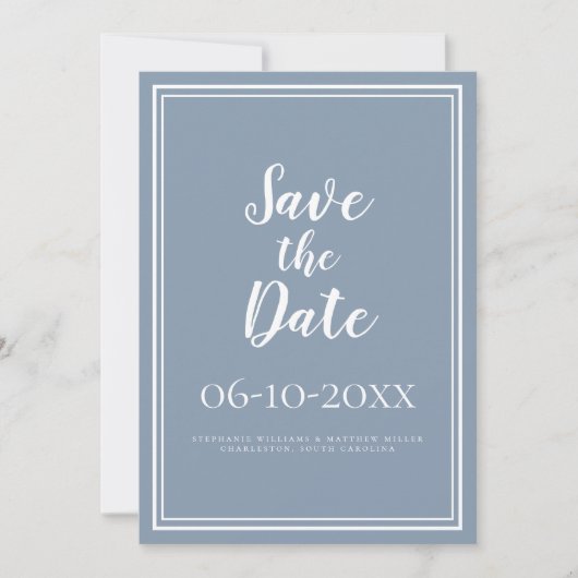 Eenvoudig Save The Date Huwelijk Script Stof Blau (Voorkant)
