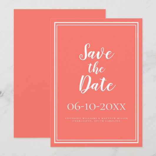 Eenvoudig Save The Date Koraal Bruiloft Script (Voorkant / Achterkant)