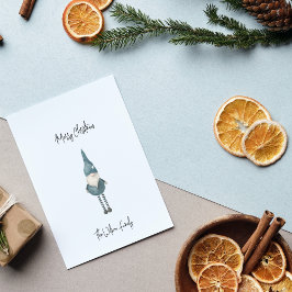 Eenvoudig Scandinavisch Blauw Gnoom Vrolijk Kerstf Feestdagenkaart