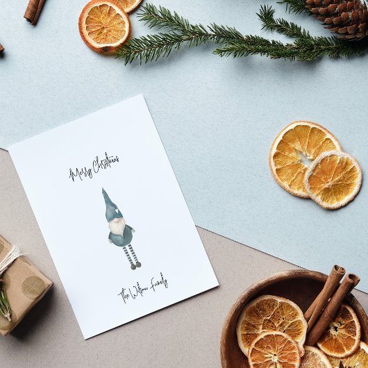 Eenvoudig Scandinavisch Blauw Gnoom Vrolijk Kerstf Feestdagenkaart