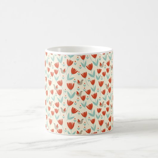 Eenvoudig Scandinavische bloemen en vogelpatroon Koffiemok (Center)