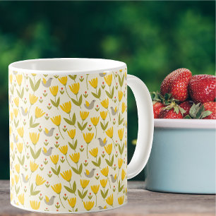 Eenvoudig Scandinavische bloemen en vogelpatroon Koffiemok