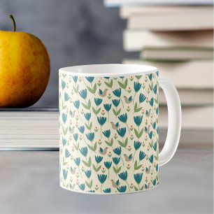 Eenvoudig Scandinavische bloemen en vogelpatroon Koffiemok