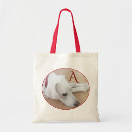 Eenvoudig Schattig Eénmalig Initiaal White Dog Red Tote Bag