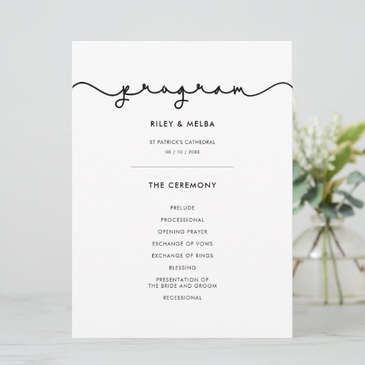 Eenvoudig schattig lettertype bruiloft programma programmakaart (Staand voorkant)