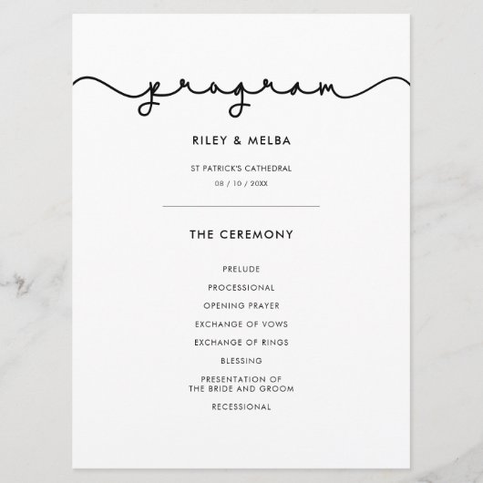 Eenvoudig schattig lettertype bruiloft programma programmakaart (Voorkant)